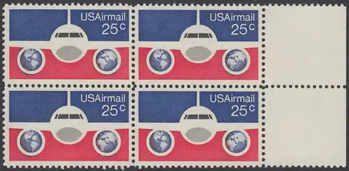 USA Michel 1200 / Scott C089 postfrisch Luftpost-BLOCK RÄNDER rechts (a02) - Flugzeug mit Erdhalbkugeln