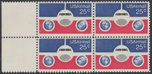 USA Michel 1200 / Scott C089 postfrisch Luftpost-BLOCK RÄNDER links - Flugzeug mit Erdhalbkugeln