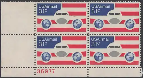 USA Michel 1201 / Scott C090 postfrisch Luftpost-PLATEBLOCK ECKRAND unten links - Flugzeug mit Erdhalbkugeln
