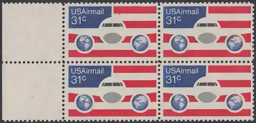 USA Michel 1201 / Scott C090 postfrisch Luftpost-BLOCK RÄNDER links - Flugzeug mit Erdhalbkugeln