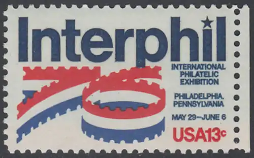 USA Michel 1202 / Scott 1632 postfrisch EINZELMARKE RAND rechts - Internationale Briefmarkenausstellung „Interphil“, Philadelphia