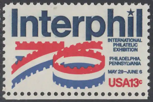 USA Michel 1202 / Scott 1632 postfrisch EINZELMARKE RAND unten - Internationale Briefmarkenausstellung „Interphil“, Philadelphia