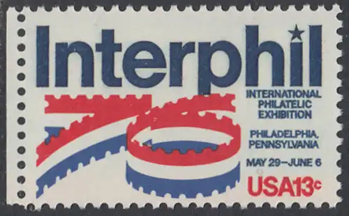 USA Michel 1202 / Scott 1632 postfrisch EINZELMARKE RAND links (a1) - Internationale Briefmarkenausstellung „Interphil“, Philadelphia
