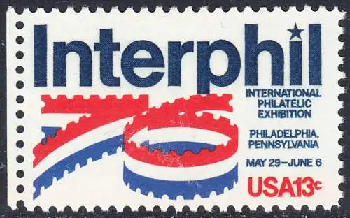 USA Michel 1202 / Scott 1632 postfrisch EINZELMARKE RAND links (a1) - Internationale Briefmarkenausstellung „Interphil“, Philadelphia
