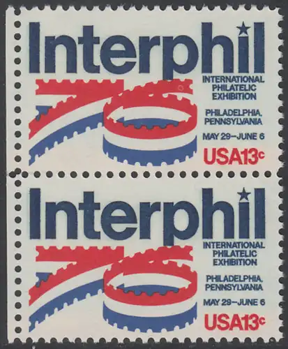 USA Michel 1202 / Scott 1632 postfrisch vert.PAAR RÄNDER links - Internationale Briefmarkenausstellung „Interphil“, Philadelphia