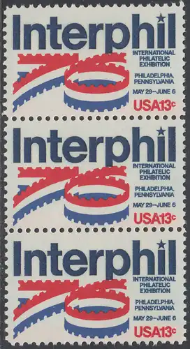 USA Michel 1202 / Scott 1632 postfrisch vert.STRIP(3) - Internationale Briefmarkenausstellung „Interphil“, Philadelphia