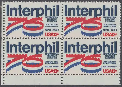 USA Michel 1202 / Scott 1632 postfrisch BLOCK ECKRAND unten links - Internationale Briefmarkenausstellung „Interphil“, Philadelphia