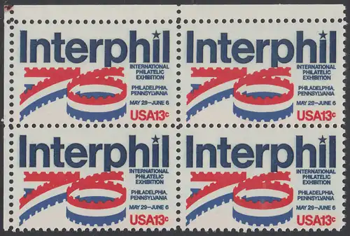 USA Michel 1202 / Scott 1632 postfrisch BLOCK ECKRAND oben links - Internationale Briefmarkenausstellung „Interphil“, Philadelphia