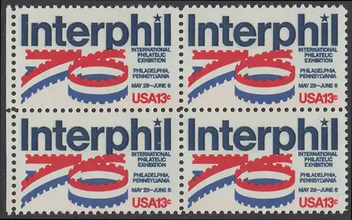 USA Michel 1202 / Scott 1632 postfrisch BLOCK RÄNDER links - Internationale Briefmarkenausstellung „Interphil“, Philadelphia