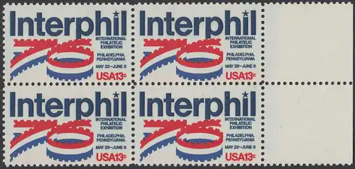 USA Michel 1202 / Scott 1632 postfrisch BLOCK RÄNDER rechts - Internationale Briefmarkenausstellung „Interphil“, Philadelphia