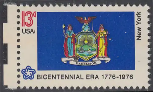 USA Michel 1213 / Scott 1643 postfrisch EINZELMARKE RAND links - Unabhängigkeit der Vereinigten Staaten von Amerika: Flaggen der 50 Staaten; New York