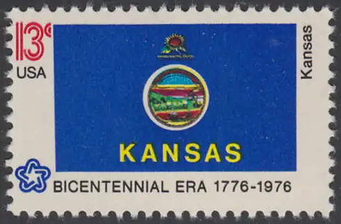 USA Michel 1236 / Scott 1666 postfrisch EINZELMARKE - Unabhängigkeit der Vereinigten Staaten von Amerika: Flaggen der 50 Staaten; Kansas