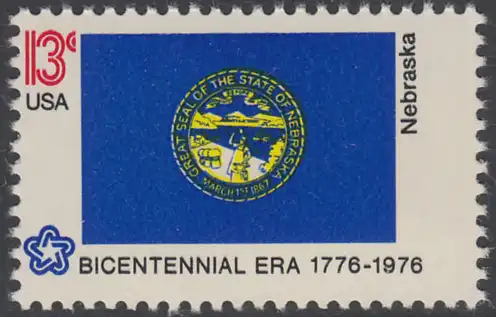 USA Michel 1239 / Scott 1669 postfrisch EINZELMARKE - Unabhängigkeit der Vereinigten Staaten von Amerika: Flaggen der 50 Staaten; Nebraska