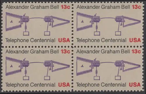 USA Michel 1253 / Scott 1683 postfrisch BLOCK - 100 Jahre Telefon, Schemazeichnung des Telefons von Alexander Graham Bell
