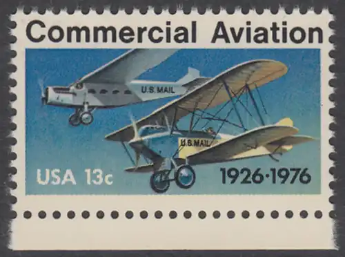 USA Michel 1254 / Scott 1684 postfrisch EINZELMARKE RAND unten - 50 Jahre kommerzieller Luftpostdienst; Flugzeuge der Typen Stout Air Pullman und Laird Swallow