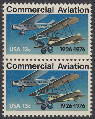 USA Michel 1254 / Scott 1684 postfrisch vert.PAAR - 50 Jahre kommerzieller Luftpostdienst; Flugzeuge der Typen Stout Air Pullman und Laird Swallow
