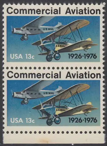 USA Michel 1254 / Scott 1684 postfrisch vert.PAAR RAND unten - 50 Jahre kommerzieller Luftpostdienst; Flugzeuge der Typen Stout Air Pullman und Laird Swallow