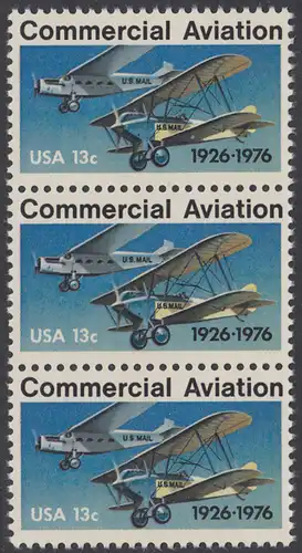 USA Michel 1254 / Scott 1684 postfrisch vert.STRIP(3) - 50 Jahre kommerzieller Luftpostdienst; Flugzeuge der Typen Stout Air Pullman und Laird Swallow