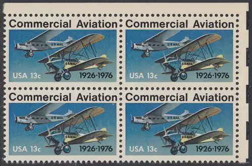 USA Michel 1254 / Scott 1684 postfrisch BLOCK ECKRAND oben rechts - 50 Jahre kommerzieller Luftpostdienst; Flugzeuge der Typen Stout Air Pullman und Laird Swallow