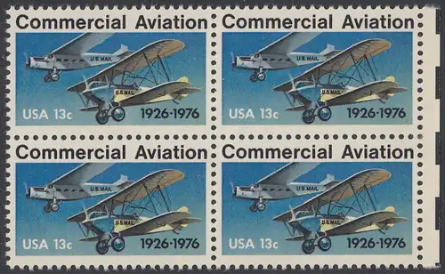 USA Michel 1254 / Scott 1684 postfrisch BLOCK RÄNDER rechts - 50 Jahre kommerzieller Luftpostdienst; Flugzeuge der Typen Stout Air Pullman und Laird Swallow