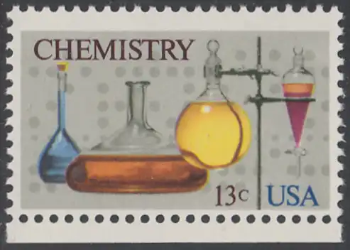 USA Michel 1255 / Scott 1685 postfrisch EINZELMARKE RAND unten - 100 Jahre Amerikanische Chemiegesellschaft; Laborgefäße vor Lochstreifen