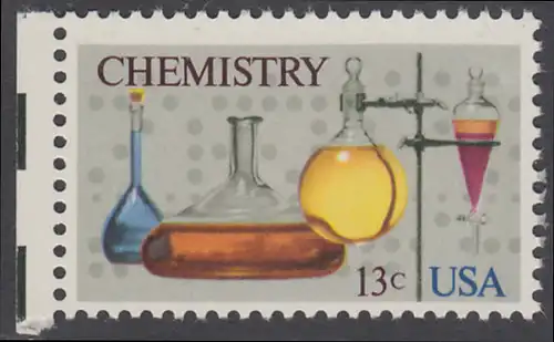 USA Michel 1255 / Scott 1685 postfrisch EINZELMARKE RAND links - 100 Jahre Amerikanische Chemiegesellschaft; Laborgefäße vor Lochstreifen