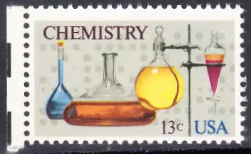 USA Michel 1255 / Scott 1685 postfrisch EINZELMARKE RAND links (a1) - 100 Jahre Amerikanische Chemiegesellschaft; Laborgefäße vor Lochstreifen