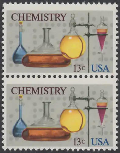 USA Michel 1255 / Scott 1685 postfrisch vert.PAAR - 100 Jahre Amerikanische Chemiegesellschaft; Laborgefäße vor Lochstreifen