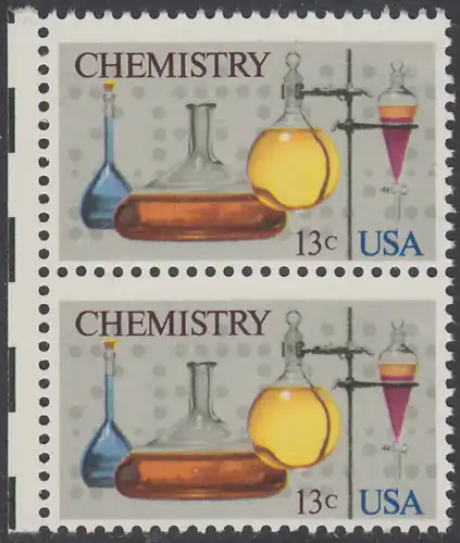 USA Michel 1255 / Scott 1685 postfrisch vert.PAAR RÄNDER links - 100 Jahre Amerikanische Chemiegesellschaft; Laborgefäße vor Lochstreifen