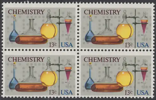 USA Michel 1255 / Scott 1685 postfrisch BLOCK - 100 Jahre Amerikanische Chemiegesellschaft; Laborgefäße vor Lochstreifen