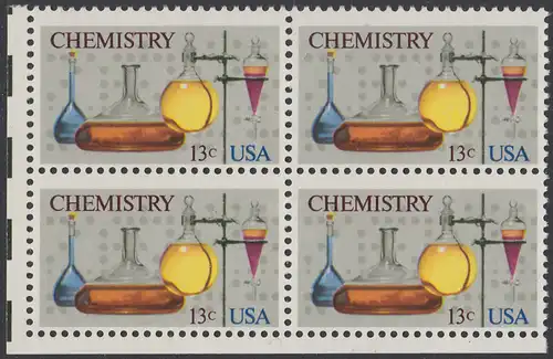 USA Michel 1255 / Scott 1685 postfrisch BLOCK ECKRAND unten links - 100 Jahre Amerikanische Chemiegesellschaft; Laborgefäße vor Lochstreifen