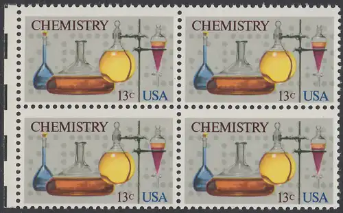 USA Michel 1255 / Scott 1685 postfrisch BLOCK RÄNDER links - 100 Jahre Amerikanische Chemiegesellschaft; Laborgefäße vor Lochstreifen