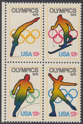 USA Michel 1282-1285 / Scott 1695-1698 postfrisch BLOCK RÄNDER links - Olympische Spiele 1976, Innsbruck und Montreal