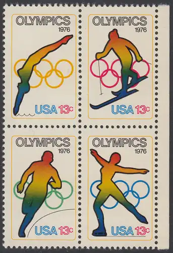 USA Michel 1282-1285 / Scott 1695-1698 postfrisch BLOCK RÄNDER rechts - Olympische Spiele 1976, Innsbruck und Montreal