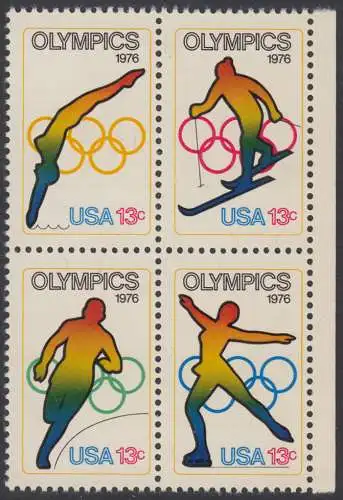 USA Michel 1282-1285 / Scott 1695-1698 postfrisch BLOCK RÄNDER rechts (a1) - Olympische Spiele 1976, Innsbruck und Montreal