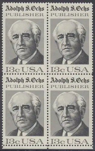 USA Michel 1287 / Scott 1700 postfrisch BLOCK RÄNDER unten - 125 Jahre Zeitung „New York Times“; Adolph S. Ochs, Journalist und Verleger