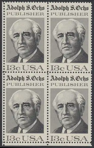 USA Michel 1287 / Scott 1700 postfrisch BLOCK ECKRAND unten links - 125 Jahre Zeitung „New York Times“; Adolph S. Ochs, Journalist und Verleger