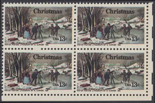 USA Michel 1288 / Scott 1702 postfrisch BLOCK ECKRAND unten rechts - Weihnachten; Winterfreuden 
