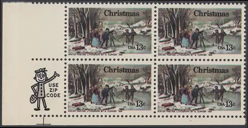 USA Michel 1288 / Scott 1702 postfrisch ZIP-BLOCK (ll) - Weihnachten; Winterfreuden 