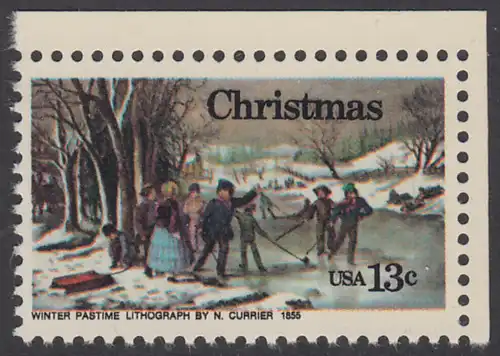 USA Michel 1288 / Scott 1702 postfrisch EINZELMARKE ECKRAND oben rechts - Weihnachten; Winterfreuden 