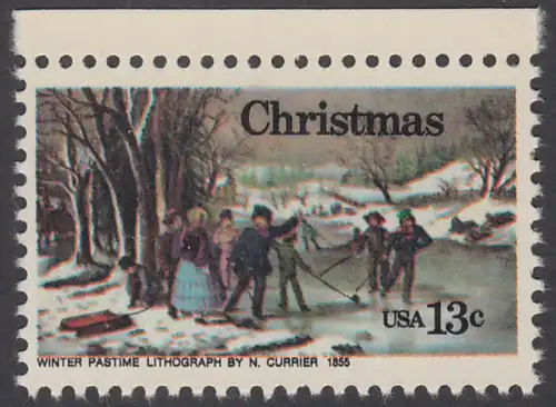 USA Michel 1288 / Scott 1702 postfrisch EINZELMARKE RAND oben - Weihnachten; Winterfreuden 