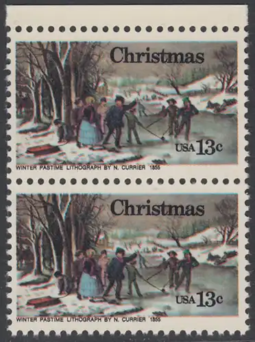 USA Michel 1288 / Scott 1702 postfrisch vert.PAAR RAND oben - Weihnachten; Winterfreuden 
