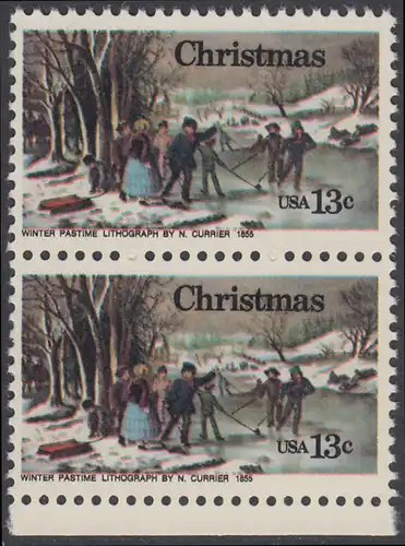 USA Michel 1288 / Scott 1702 postfrisch vert.PAAR RAND unten - Weihnachten; Winterfreuden 