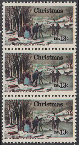 USA Michel 1288 / Scott 1702 postfrisch vert.STRIP(3) - Weihnachten; Winterfreuden 