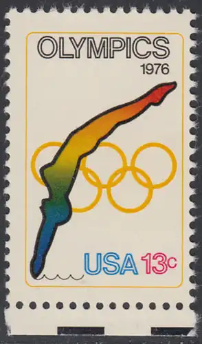 USA Michel 1284 / Scott 1695 postfrisch EINZELMARKE RAND unten - Olympische Spiele 1976, Innsbruck und Montreal