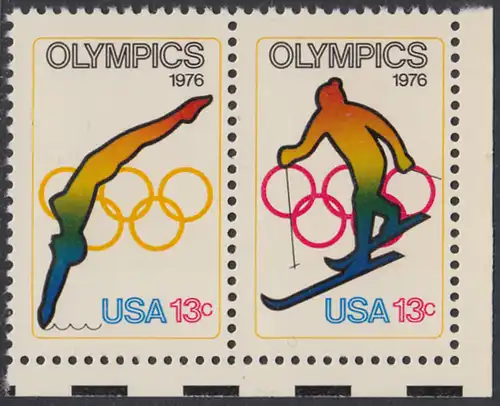 USA Michel 1284-1285 / Scott 1695-1696 postfrisch horiz.PAAR ECKRAND unten rechts - Olympische Spiele 1976, Innsbruck und Montreal