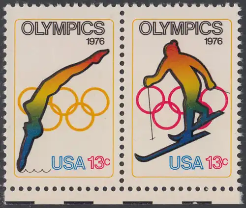 USA Michel 1284-1285 / Scott 1695-1696 postfrisch horiz.PAAR RÄNDER unten - Olympische Spiele 1976, Innsbruck und Montreal