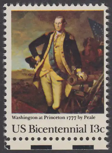 USA Michel 1291 / Scott 1704 postfrisch EINZELMARKE RAND unten - Unabhängigkeit der Vereinigten Staaten von Amerika (1976): Schlacht von Princeton, General George Washington