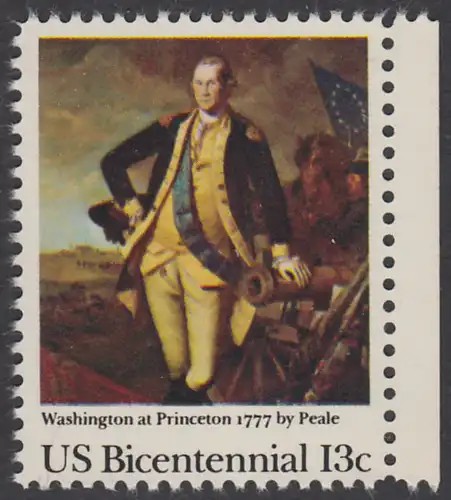 USA Michel 1291 / Scott 1704 postfrisch EINZELMARKE RAND rechts - Unabhängigkeit der Vereinigten Staaten von Amerika (1976): Schlacht von Princeton, General George Washington