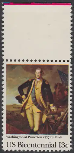 USA Michel 1291 / Scott 1704 postfrisch EINZELMARKE RAND oben (a1) - Unabhängigkeit der Vereinigten Staaten von Amerika (1976): Schlacht von Princeton, General George Washington